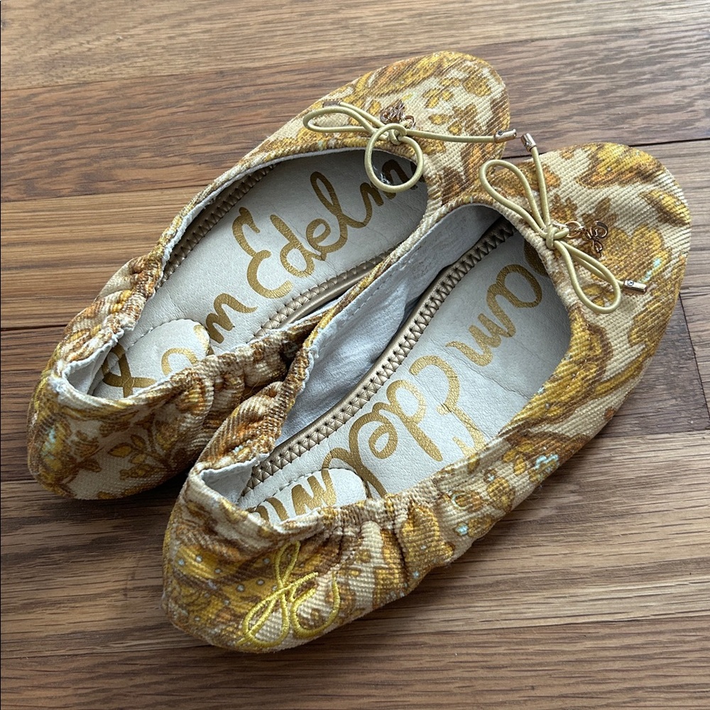 Sam Edelman Gold Floral Ballet Flats